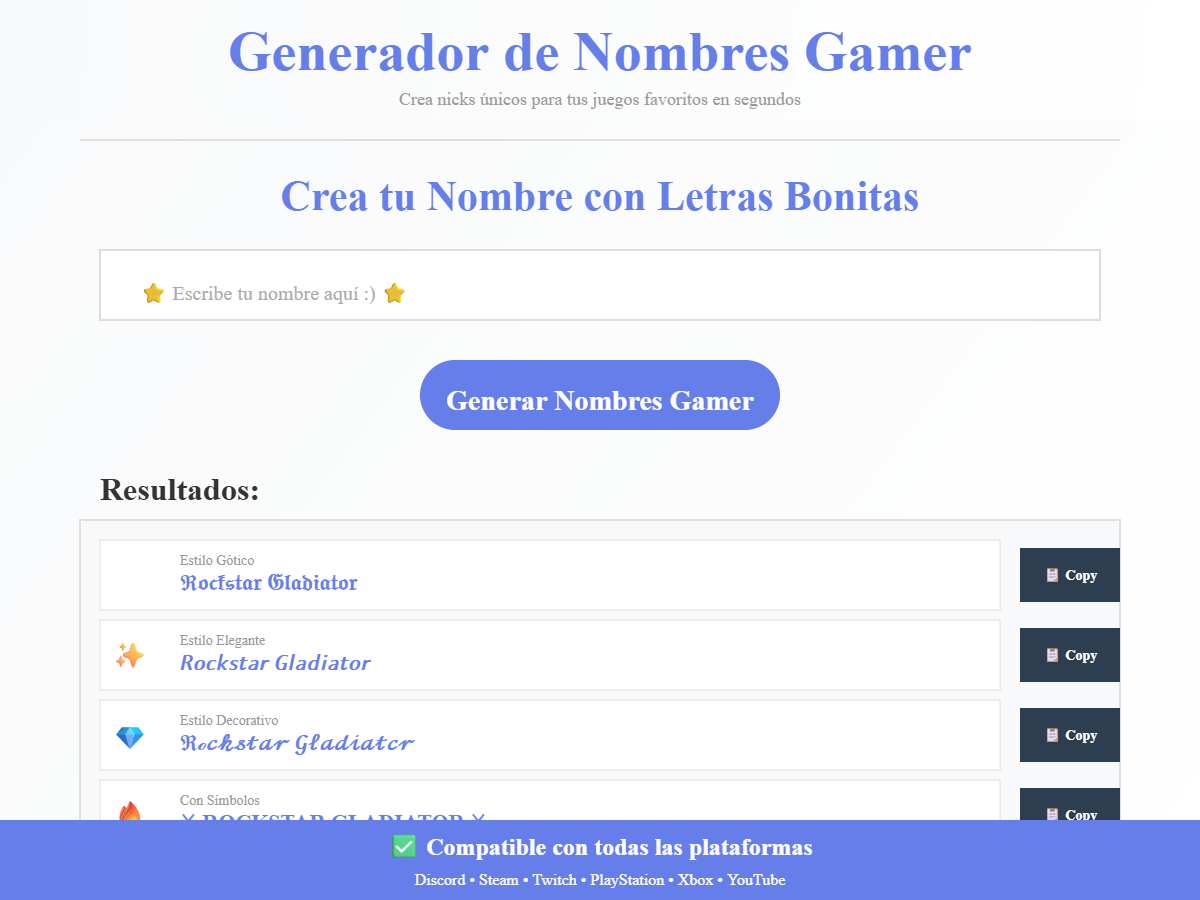 Generador de Nombres para Juegos Online